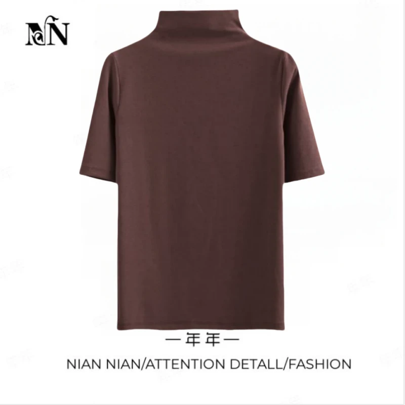 〖无糖薄荷〗年年2025年春季新款短袖半高领修身T恤纯色内搭半袖体