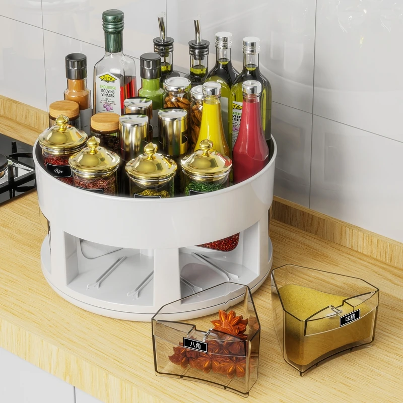 厨房圆形置物架台面可旋转多层轻便捷免安装油盐酱醋多功能收纳盒