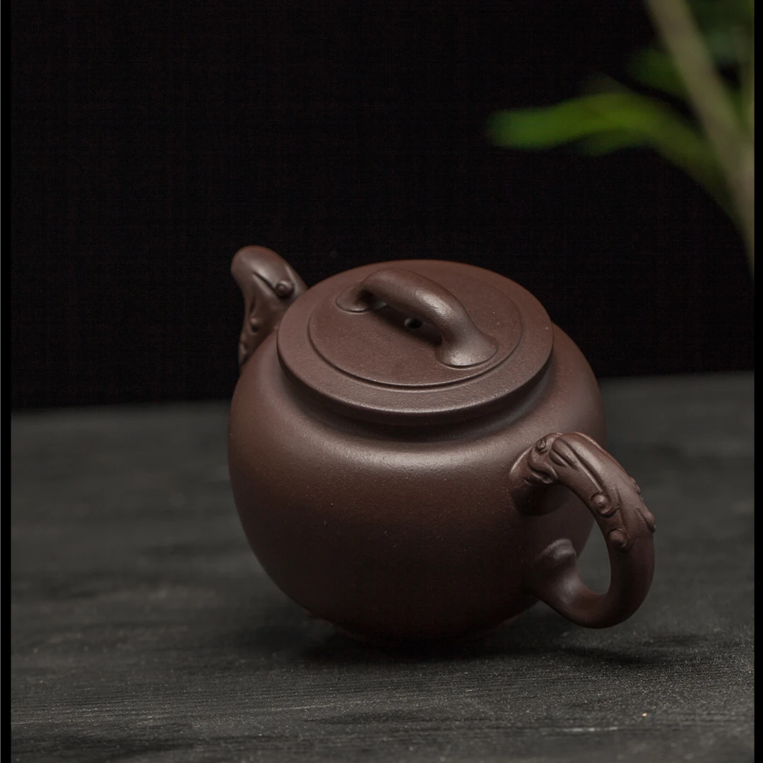 宜兴紫砂壶半手精工紫泥200cc龙凤呈祥