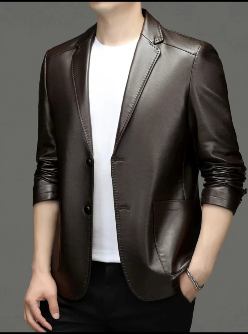 【利星】海宁男士秋冬商务休闲皮西服百搭时尚皮衣西装外套男