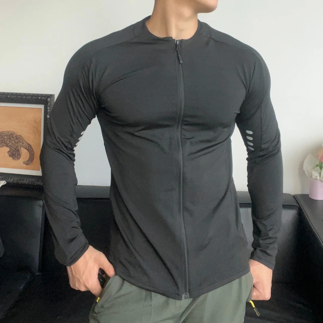 运动外套男拉链立领健身速干弹力透气修身长袖T恤跑步休闲服男款