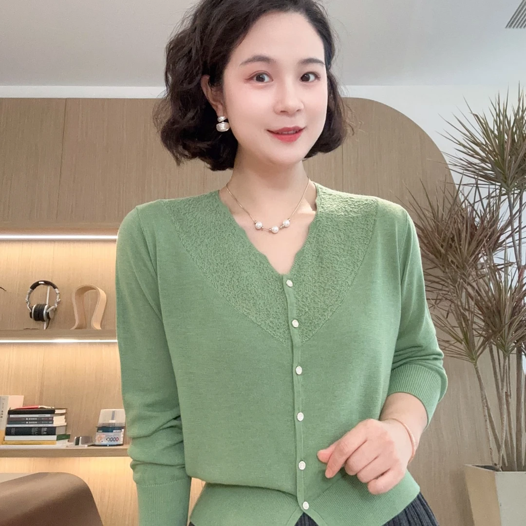 【花仙子】长袖V领领口镂花针织开衫秋日新款气质#DQ6281
