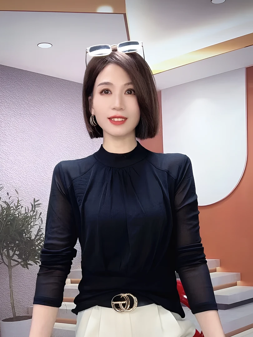 气质半高领打底衫女秋冬2025新款修身百搭褶皱感内搭洋气上衣t恤