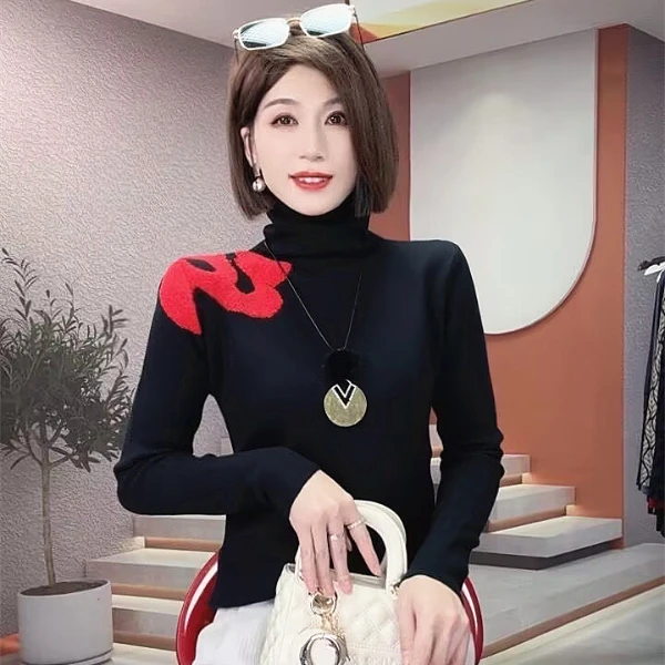 黑色复古高领毛衣打底衫女秋冬加厚2025年新款洋气内搭女士爆款