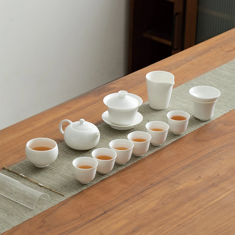 德化羊脂玉白瓷功夫茶具整套陶瓷茶壶盖碗礼盒包装家用办公室泡茶