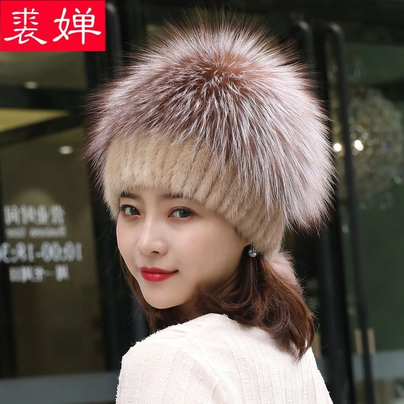 水貂皮草帽子女网红款貂毛冬天韩版潮狐狸毛保暖护耳甜美可爱时尚