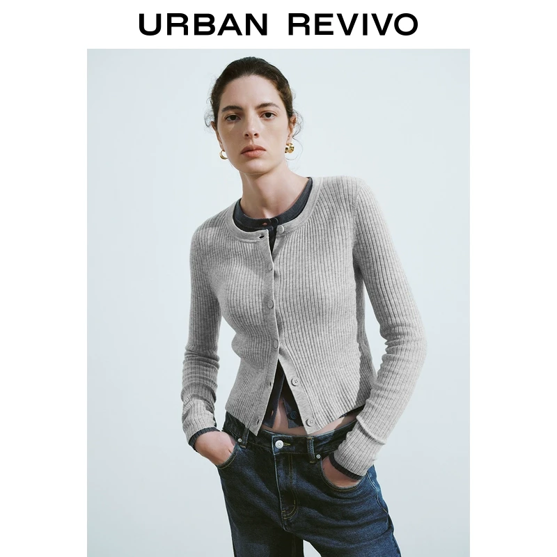 UR女装简约通勤百搭短款圆领针织开衫UWB940009
