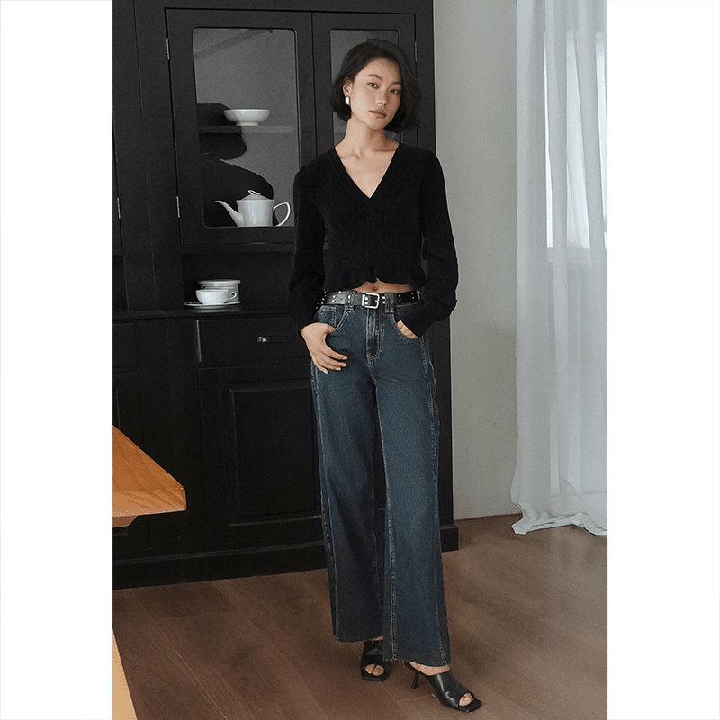 UR2023新款女装时尚复古休闲百搭阔腿显瘦牛仔长裤UWV830054
