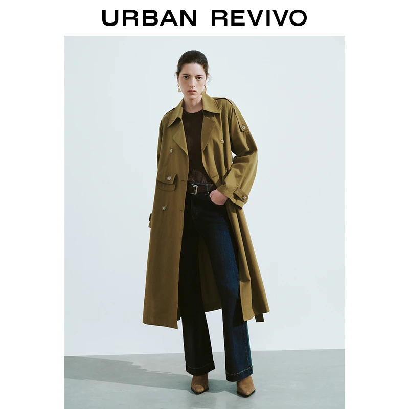 UR2024秋季新款女装摩登双排扣可拆卸腰带宽松风衣UWH140044