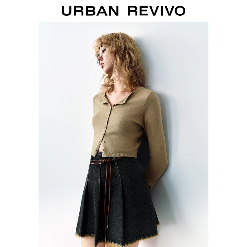 UR女装简约基础休闲百搭修身针织开衫UWB940014