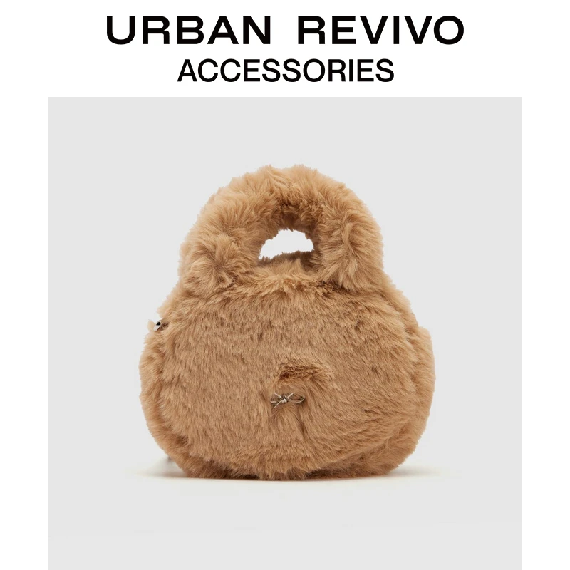 URBAN REVIVO女士蝴蝶结毛绒手提斜挎包UAYB40077