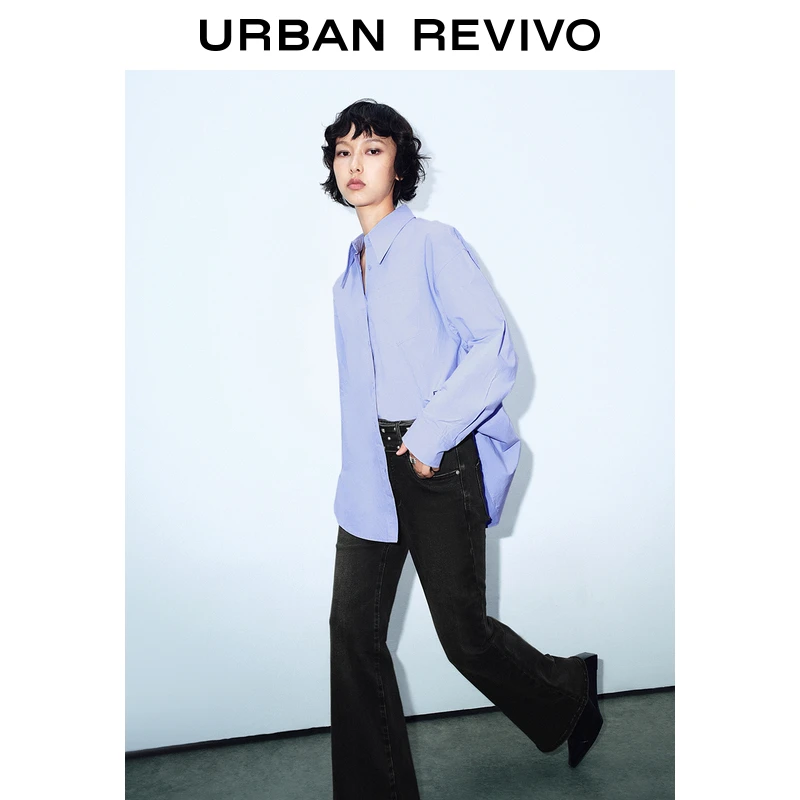 UR秋季新款女装经典通勤纯色廓形长袖开襟衬衫UYV240026