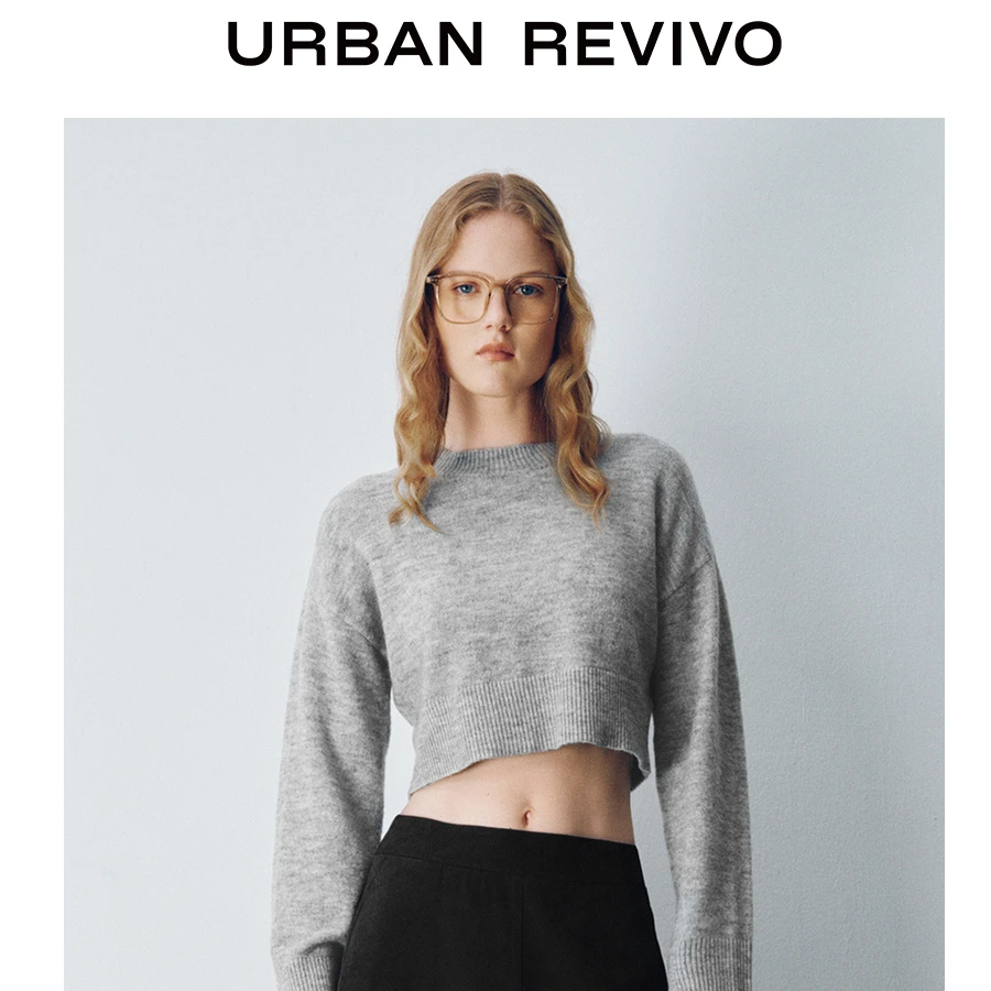 UR秋冬新款女装休闲慵懒风百搭短款圆领针织衫UYY940019