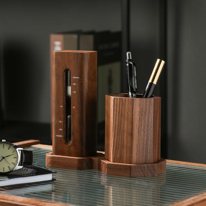 黑胡桃木笔筒创意实木收纳盒办公室桌面摆件笔筒胡桃木高级感轻奢