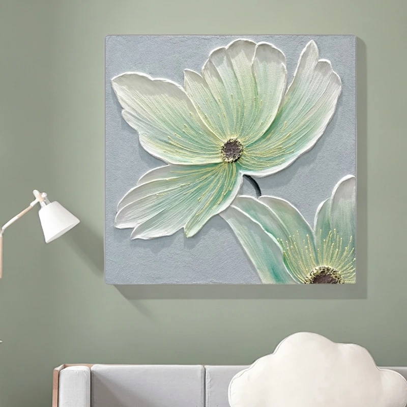 《盛开》手绘油画立体浮雕花朵肌理画轻奢奶油客厅玄关卧室装饰画