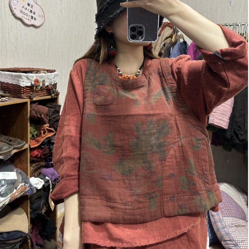 新款圆领套头两面穿印花马甲洋气百搭（胸围120衣长50）