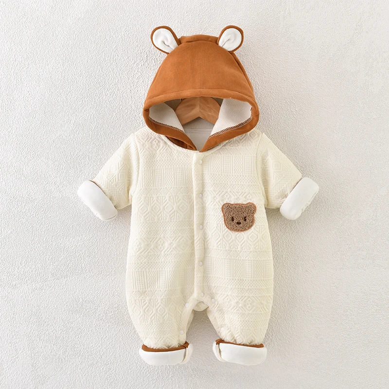 婴儿带帽夹棉连体秋冬季新生儿保暖哈衣潮童初生宝宝秋冬款衣服
