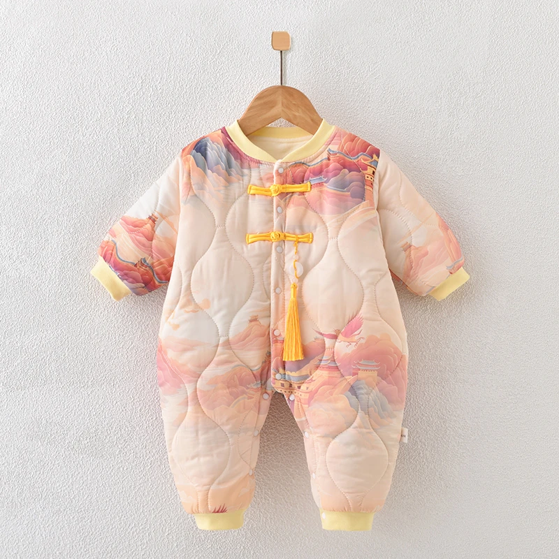 婴儿连体衣夹棉加厚秋冬季爬服新生儿衣服萌娃潮流宝宝棉衣外出服