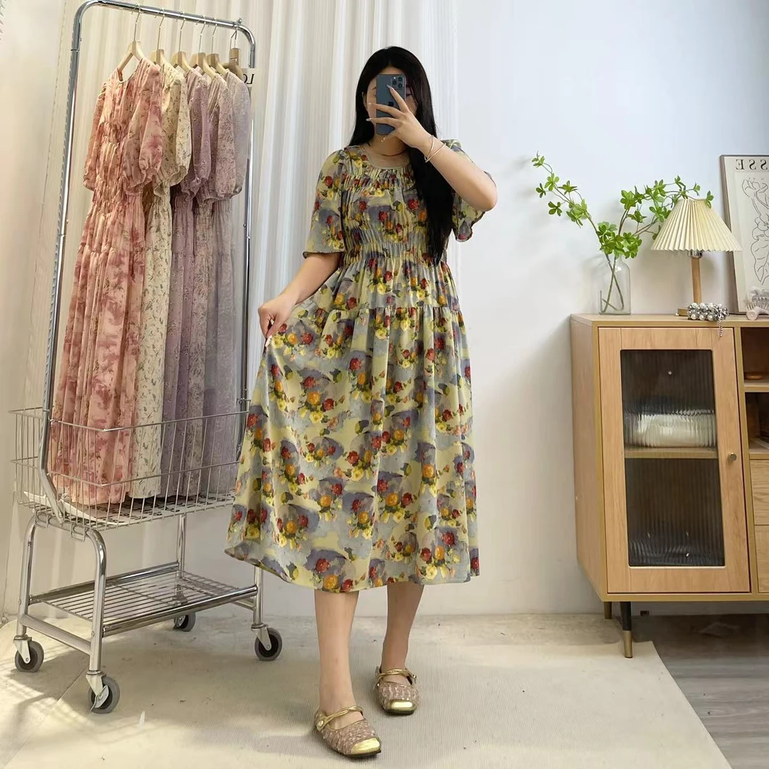 气质花色【蓝若紫薇】轻薄柔软舒适洋气胖mm高腰大码遮肉显瘦长裙