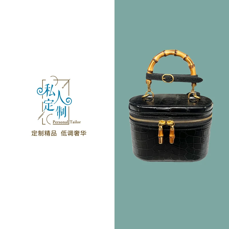 新款经典鳄鱼皮饭盒包便携时尚黑色真皮潮流大容量女士单肩手提包