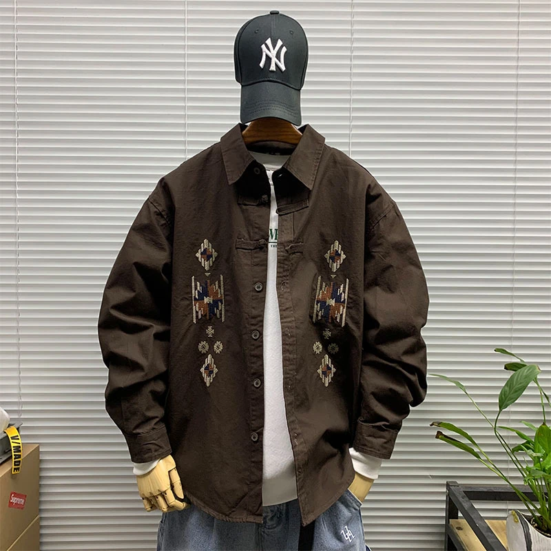 2024秋季新款设计感高品质刺绣衬衫外套男士休闲宽松潮牌百搭衬衣