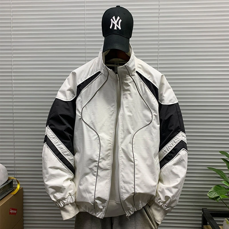 秋季新款立领拼接撞色机能夹克男士休闲宽松运动潮牌百搭休闲外套