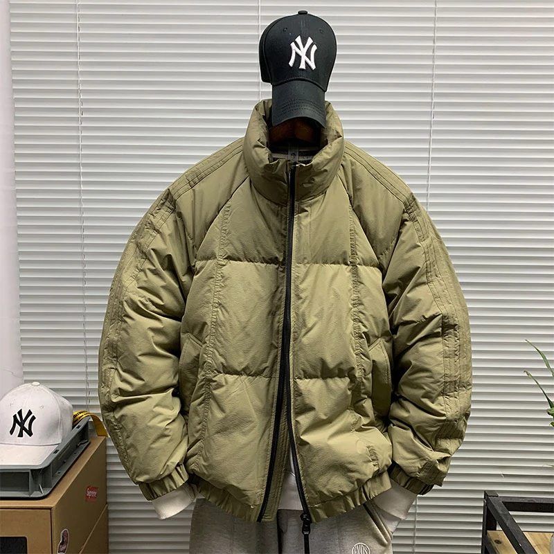 立领潮牌白鸭绒羽绒服外套男简约潮牌百搭休闲宽松加厚保暖面包服