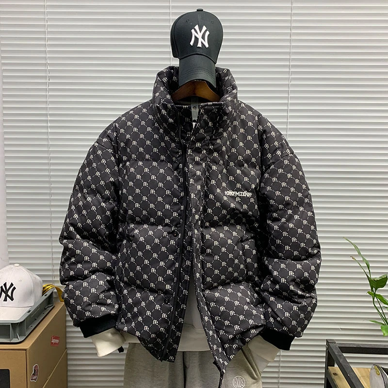 美式潮牌立领短款羽绒服外套男士2024冬季新款加厚保暖百搭面包服