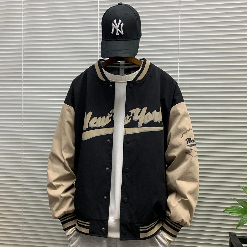 春秋新款潮牌棒球服拼接撞色夹克男休闲宽松百搭潮流学生帅气外套