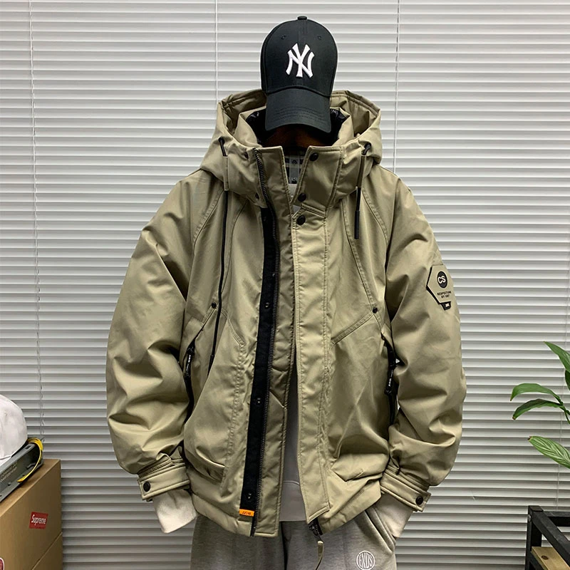工装连帽户外羽绒服夹克男士冬季加厚保暖高端潮牌机能休闲外套