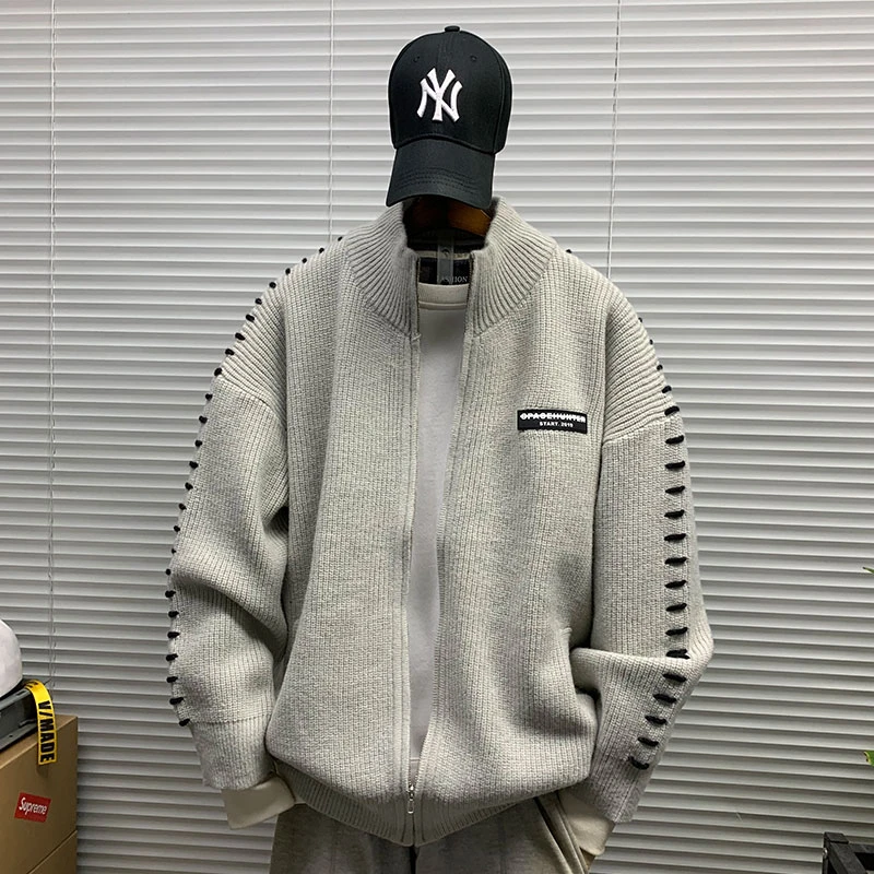 立领开衫针织衫毛衣外套男秋冬新款休闲宽松百搭保暖潮流ins线衣