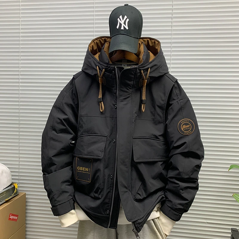 冬季新款白鸭绒羽绒服外套男工装潮牌加厚保暖防风羽绒衣休闲夹克