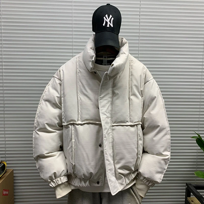 冬季立领潮牌棉衣外套男休闲宽松加厚保暖纯色短款港风棉服面包服