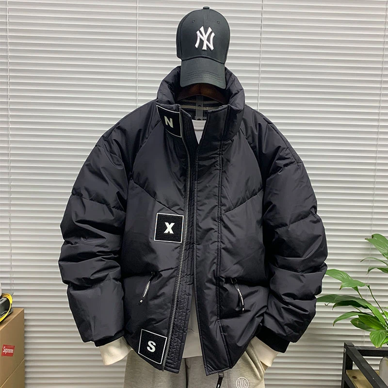 冬季新款90白鸭绒立领羽绒服外套男士休闲宽松潮牌加厚保暖面包服