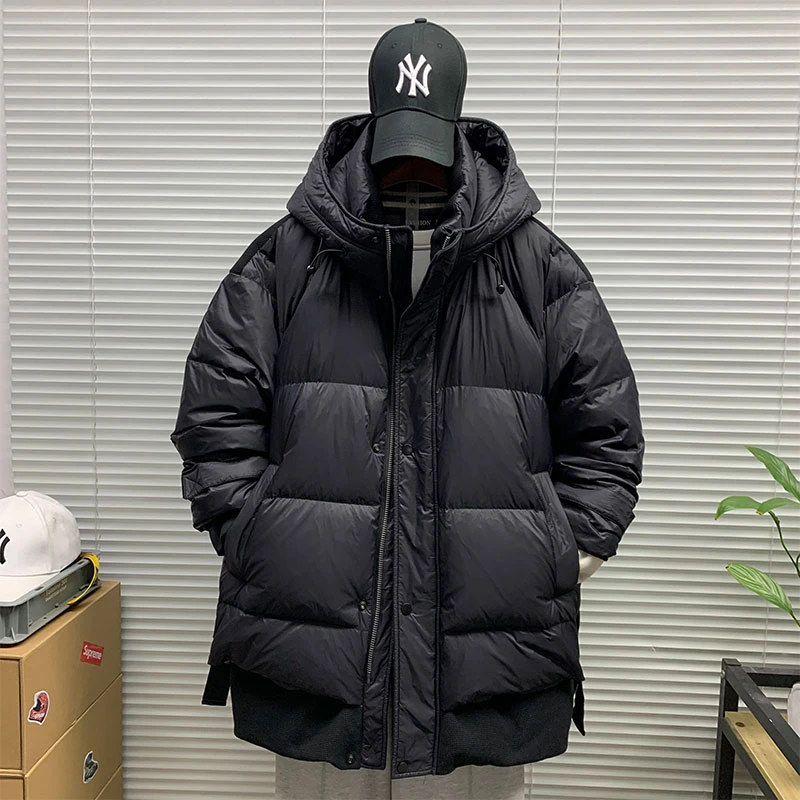 冬季新款工装潮牌白鸭绒羽绒服加厚保暖休闲宽松中长款派克服外套