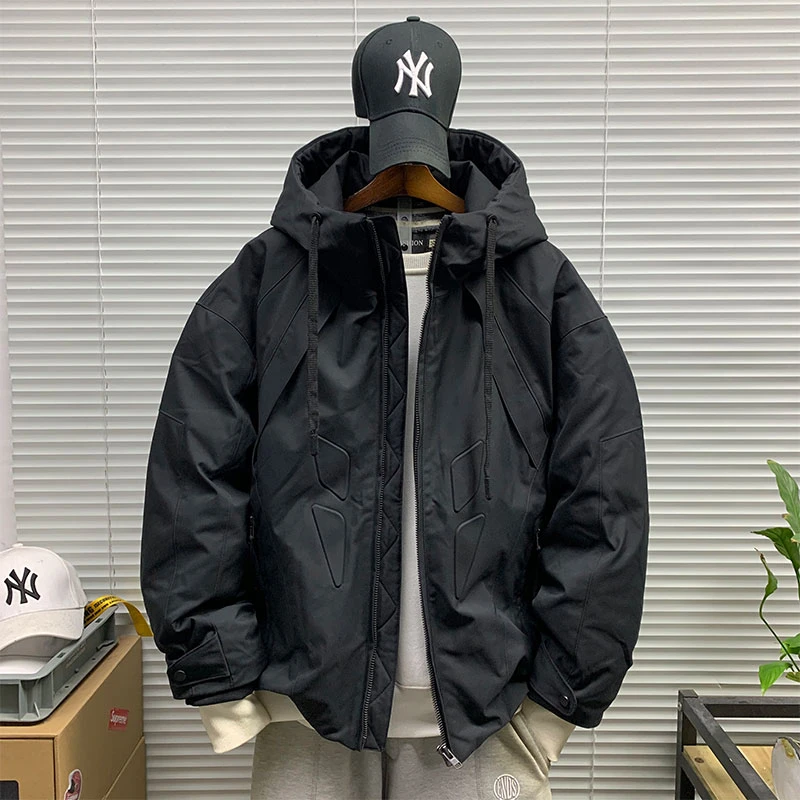 工装潮牌连帽防风保暖羽绒服夹克男冬季新款休闲宽松机能防风外套