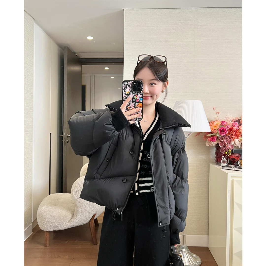 SUNDAYMERRY蓬软白鹅绒 针织罗纹翻领 短款羽绒服