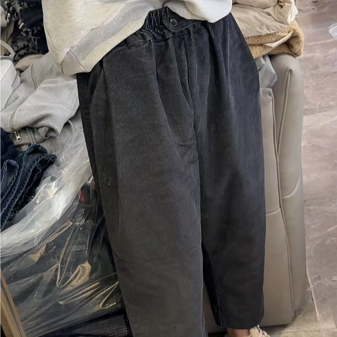 【NO退NO换】韩国东大门秋冬款蓝黑暗竖条纹休闲裤