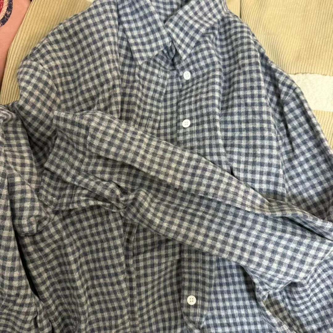 【NO退NO换】韩国东大门冬款磨毛蓝灰色粉色小格子衬衣