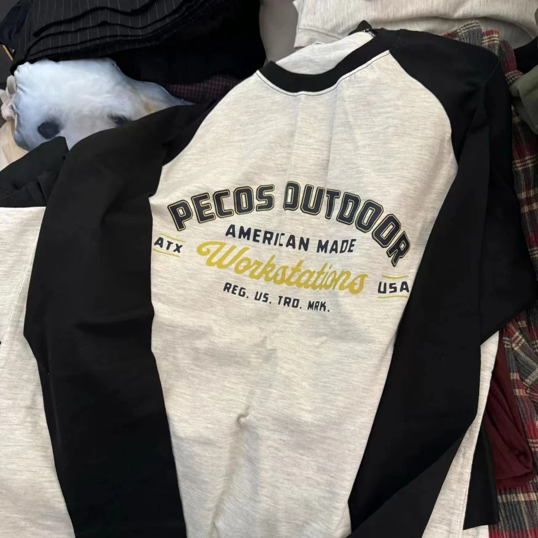 【NO退NO换】韩国东大门秋款拼色插肩袖字母t