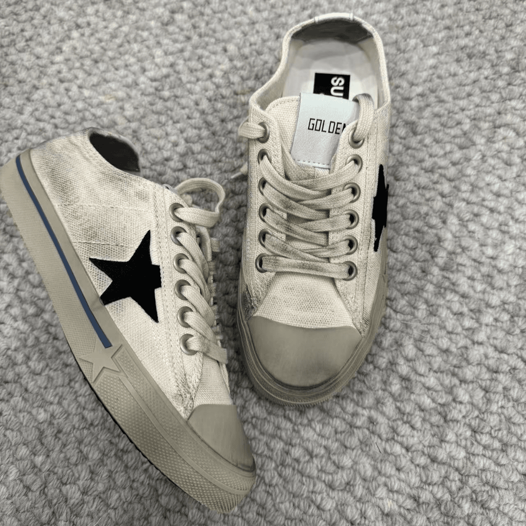 【NO退NO换】韩国东大门夏季款做旧星星系带休闲帆布鞋