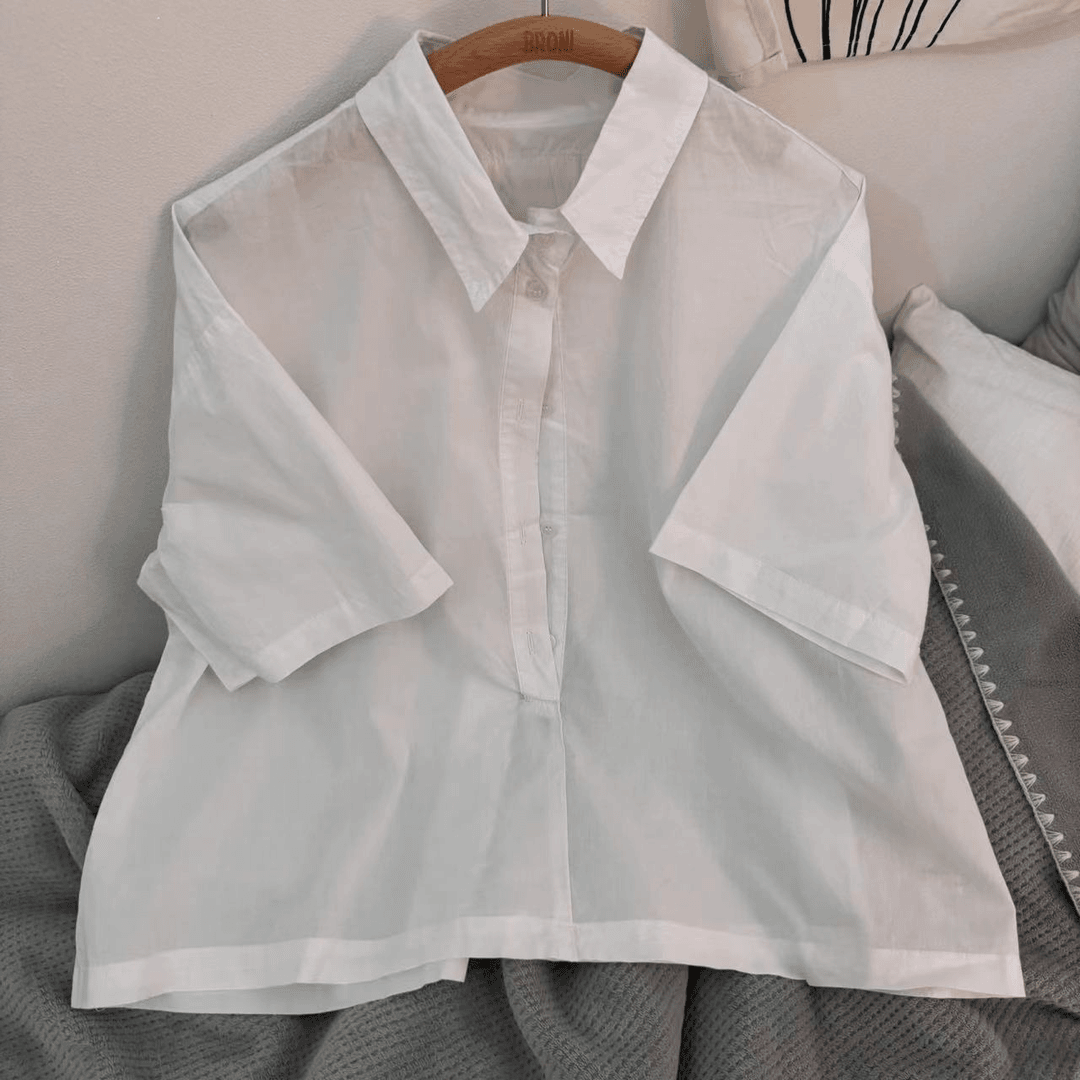 【NO退NO换】韩国东大门10552纯色纽扣短袖衬衣