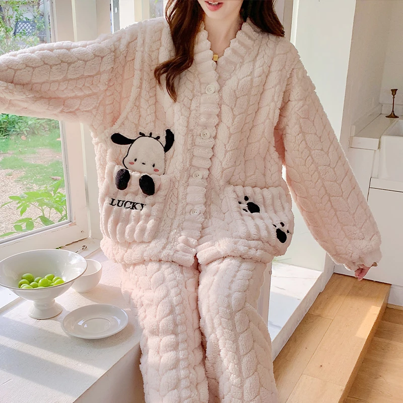 冬季法兰绒月子服产后孕妇睡衣加厚加绒保暖喂奶家居服10月11