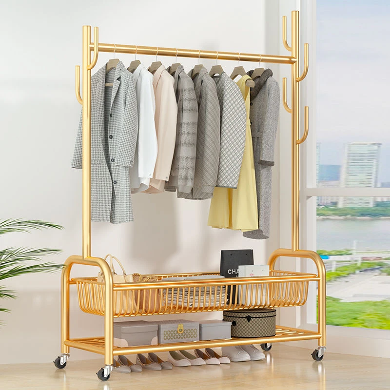 家用衣帽架落地衣服架可移动轻奢立式晾衣架卧室挂衣阳台晒衣架子