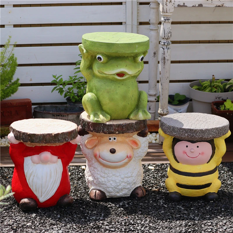 创意卡通可爱动物小矮凳子椅子户外花园庭院装饰幼儿园造景摆件