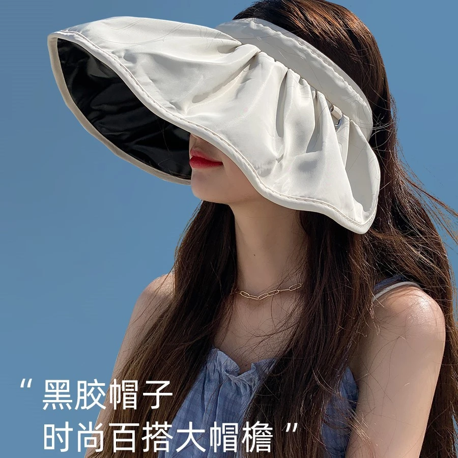 帽子发箍空顶帽黑胶防紫外线防晒帽uv遮阳帽大帽檐贝壳帽夏荷叶帽