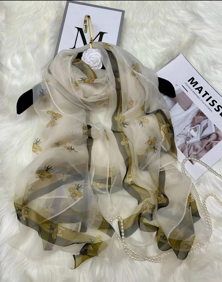 新款 [白蜜蜂]云纹纱沙滩巾丝巾百搭女士