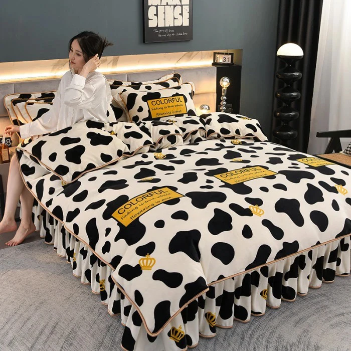 冬季加厚保暖牛奶绒四件套床裙款双面绒珊瑚绒被套法兰绒床上用品