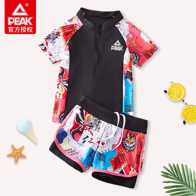 Peak/匹克儿童泳衣女中大童分体游泳馆专业训练泳镜泳帽小孩防晒
