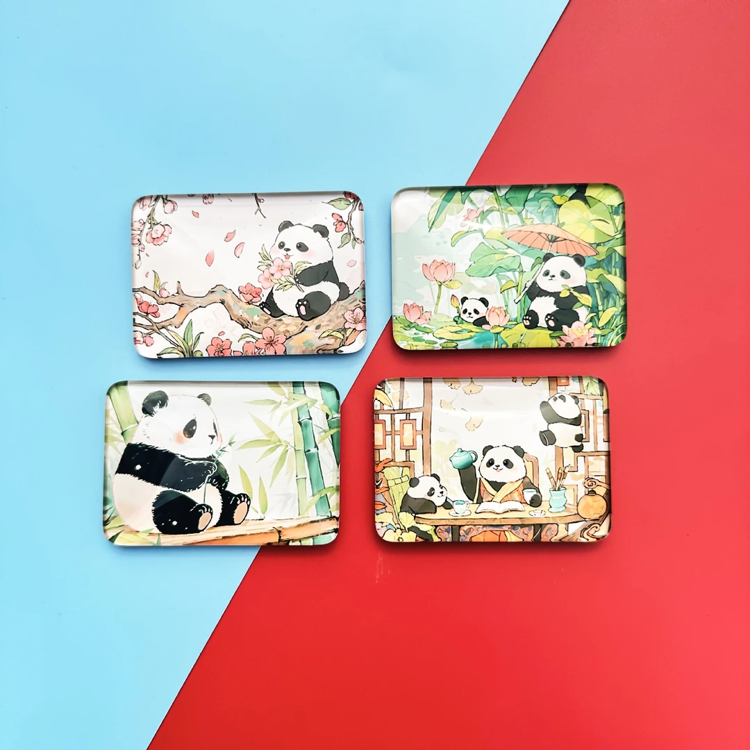 玻璃熊猫冰箱贴国潮可爱卡通磁性贴文创小礼品